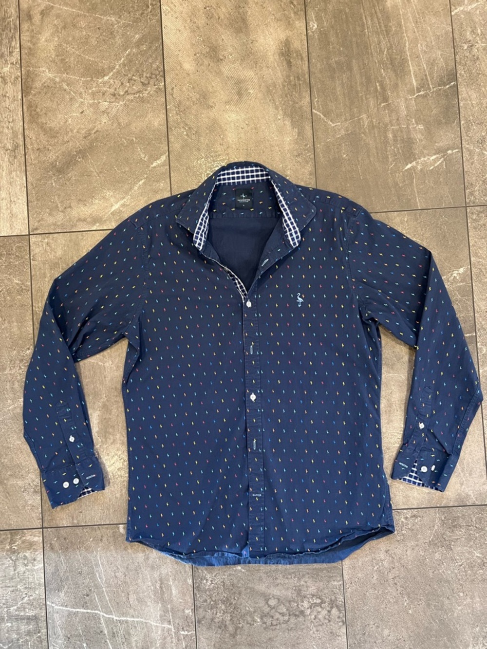 Tailorbyrd Men's Navy Micro-Print Button-Down Shirt size Large like new